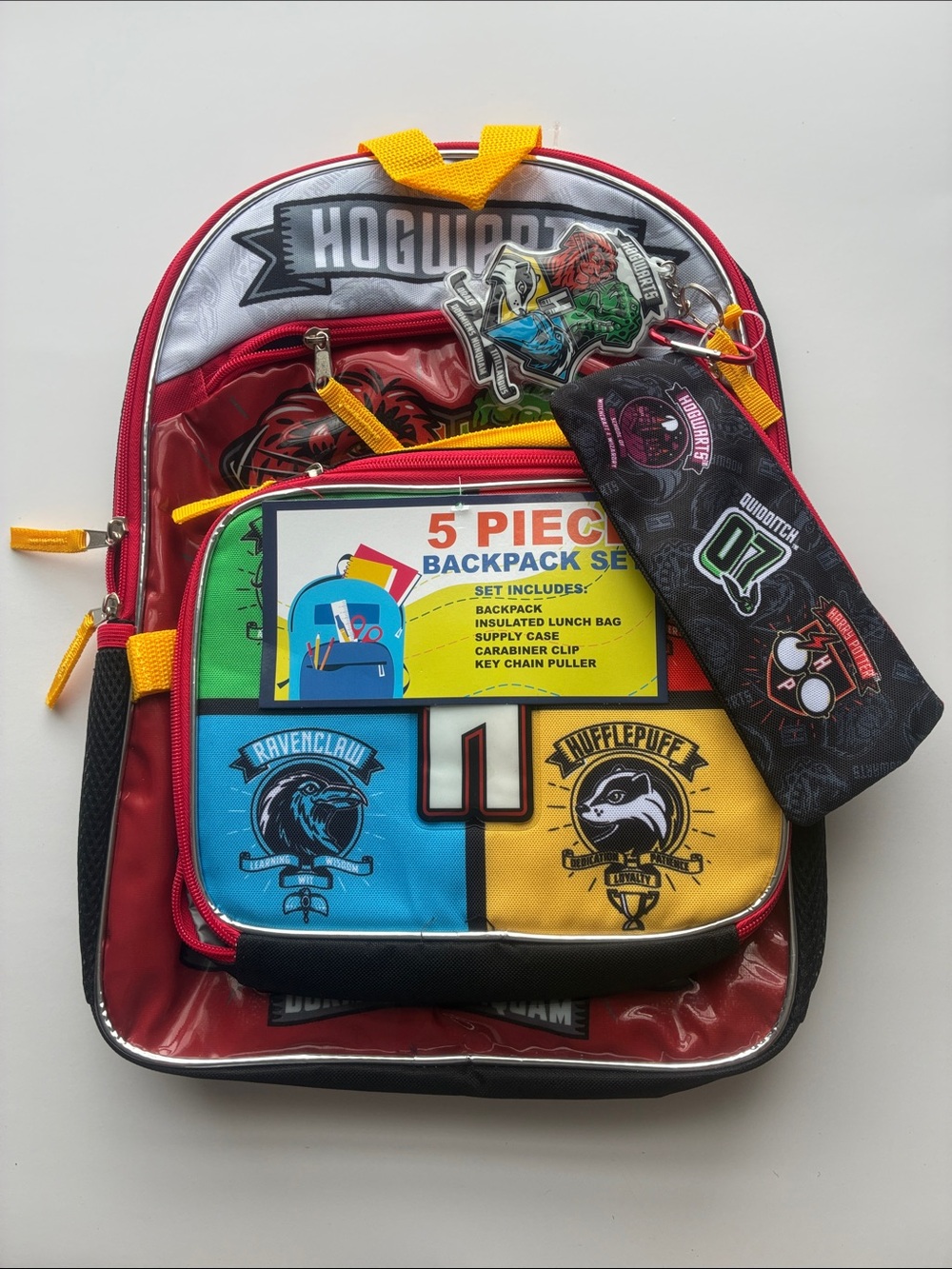 Kids 5-Piece Harry Potter Hogwards Backpack Set - Red, Yellow, Blue